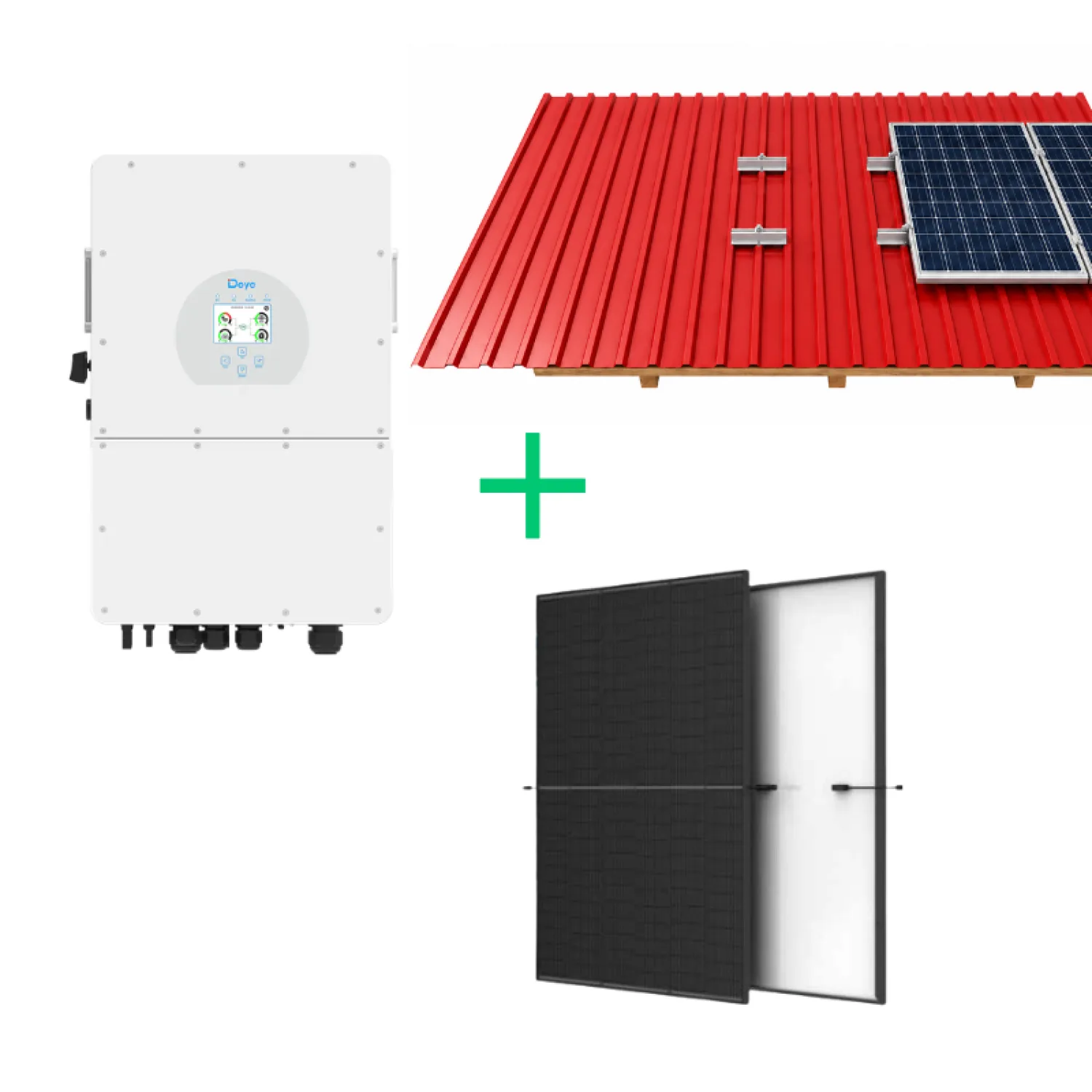 10 kW hibridinės saulės elektrinės komplektas, Deye + Trina + tvirtinimo konstrukcija